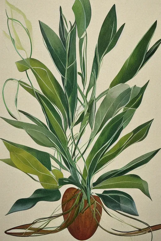 Image similar to mid century modern art retro botanical illustration on canvas by bernard simunovic