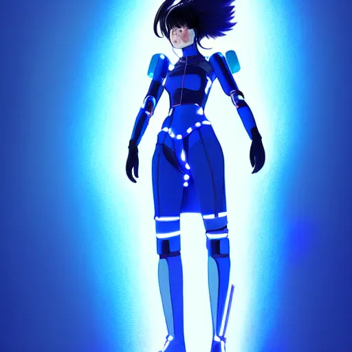 Image similar to a beautiful! bjork model, wearing futuristic cyber leather dress with glowing blue led lights, jrpg aztec street fashion, gapmoe yandere grimdark, trending on pixiv fanbox, painted by greg rutkowski makoto shinkai takashi takeuchi studio ghibli, akihiko yoshida