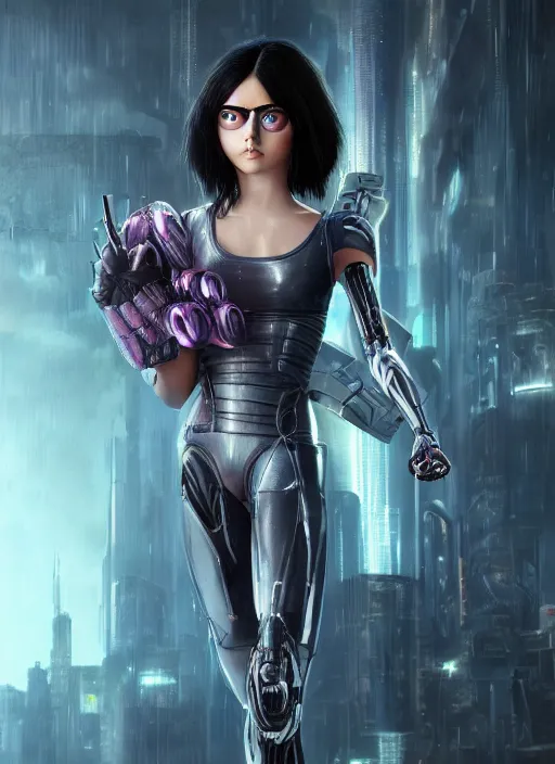 Image similar to Alita Battle Angel, digital painting, cyberpunk, aesthetic, faded, full body portrait, hyper realistic render, 8k