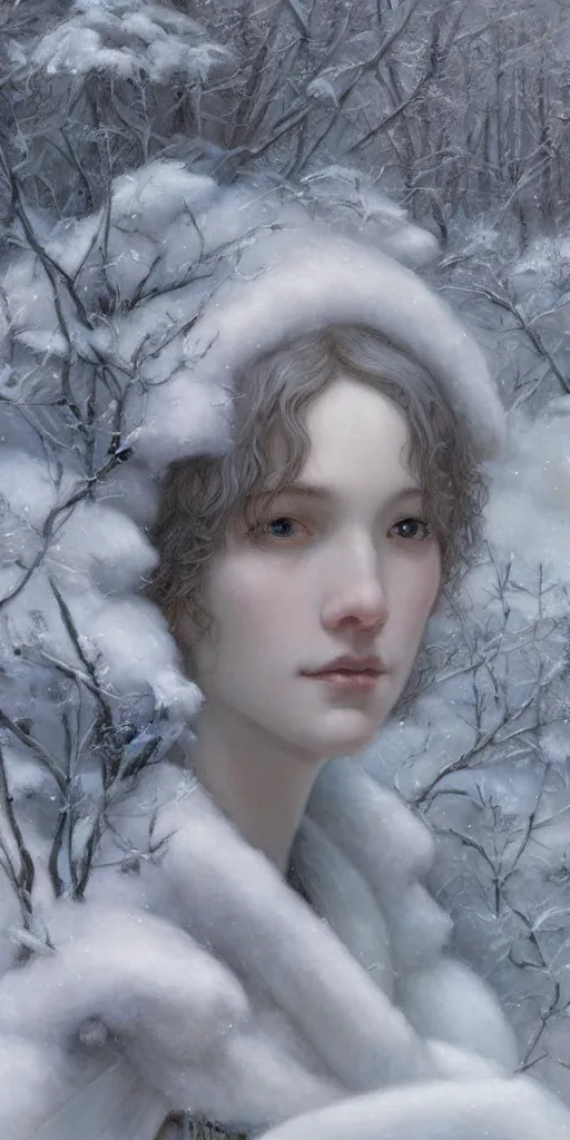 Image similar to winter, masterpiece by Edgar Maxence and Ross Tran and Michael Whelan, 8k, octane render