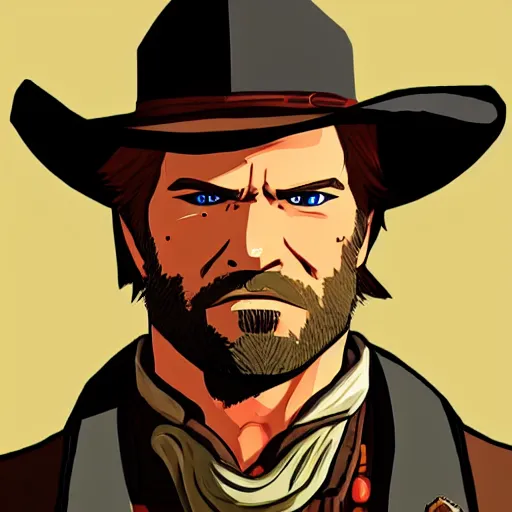 Image similar to Arthur Morgan from Red Dead Redemption 2 drawn in the style of The Legend of Zelda: Breath of the Wild, cel-shaded