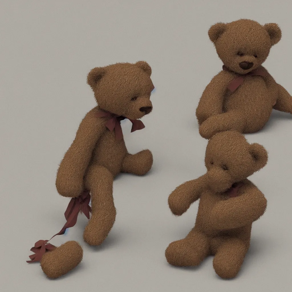 Prompt: a teddy bear doll with a bow in the style of gifford beal, highly detailed, octane render, 8 k