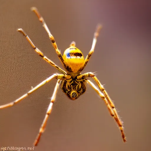 Image similar to a golden stature of a spider, centered, sharp focus, highly detailed, photo taken by a nikon