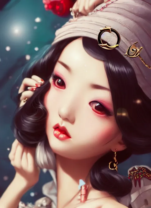 Image similar to a pin up and beautiful fashion dreamlke japan girl with lv jewelry, character art, art by artgerm, wlop, loish, hyperdetailed, 8 k realistic, symmetrical, global illumination, radiant light, frostbite 3 engine, cryengine, dof, trending on artstation, digital art, chanel, dior, detailed background