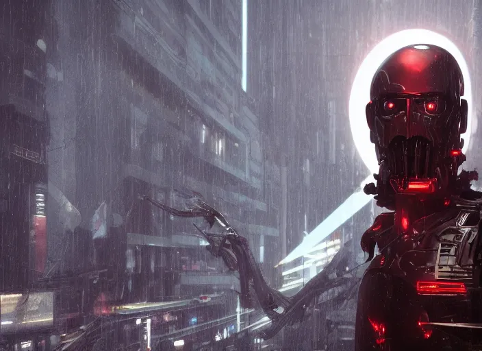 Prompt: 3 5 mm portrait photo of general grievous face with heavy duty biomechanical cybernetic body with 4 arms holding red lightsabers in the city in the rain. cyberpunk horror in the style of george lucas. unreal engine render with nanite and path tracing.