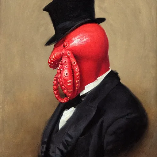 Prompt: realistic painting of zoidberg, formal portrait, bust portrait, victorian, zoidberg, futurama, sir george hayter, john singer sargent, franz xaver winterhalter, jerry barrett, thomas jones, barker, james jacques tissot, squid