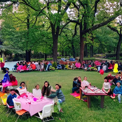 Prompt: a birthday party in a park in new york