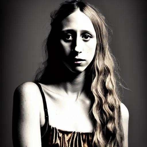 Image similar to in the style of pedro campos, beautiful taissa farmiga, steampunk, elegant pose, middle shot waist up, symmetrical face symmetrical eyes, cinematic lighting, detailed realistic eyes, short neck, insanely detailed and intricate elegant