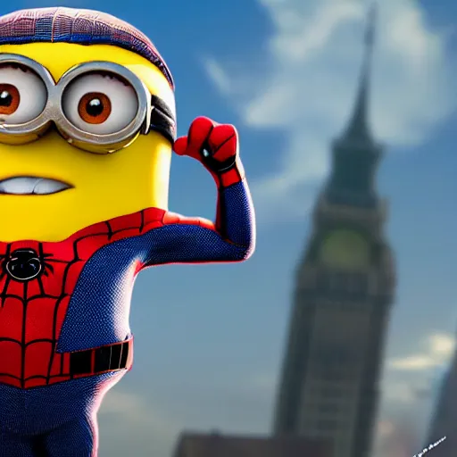 Prompt: minion spider-man, UHD, 4k, highly detailed