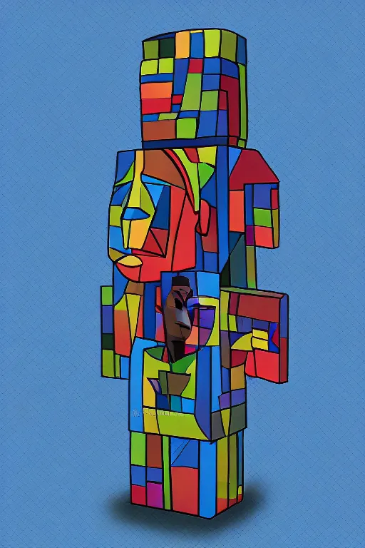 Image similar to cubist moai statue cutout digital illustration cartoon colorful beeple