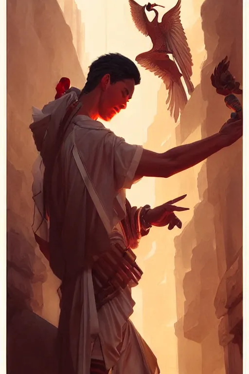 Image similar to male, temple, taoism, painting by greg rutkowski, j. c. leyendecker, artgerm