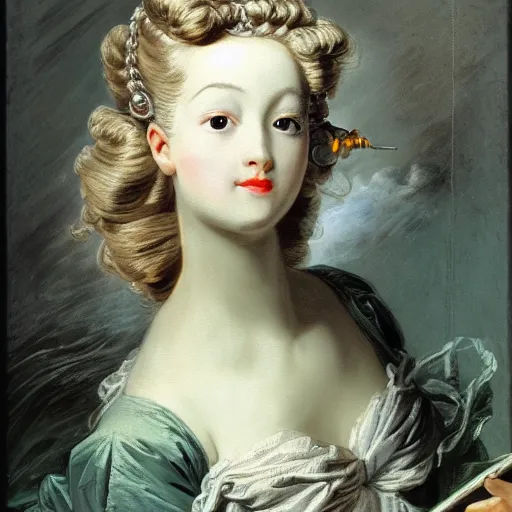 Image similar to a portrait of a female android by francois boucher