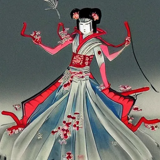 Image similar to beutifull female spider demon wearing a traditional japanese wedding dress