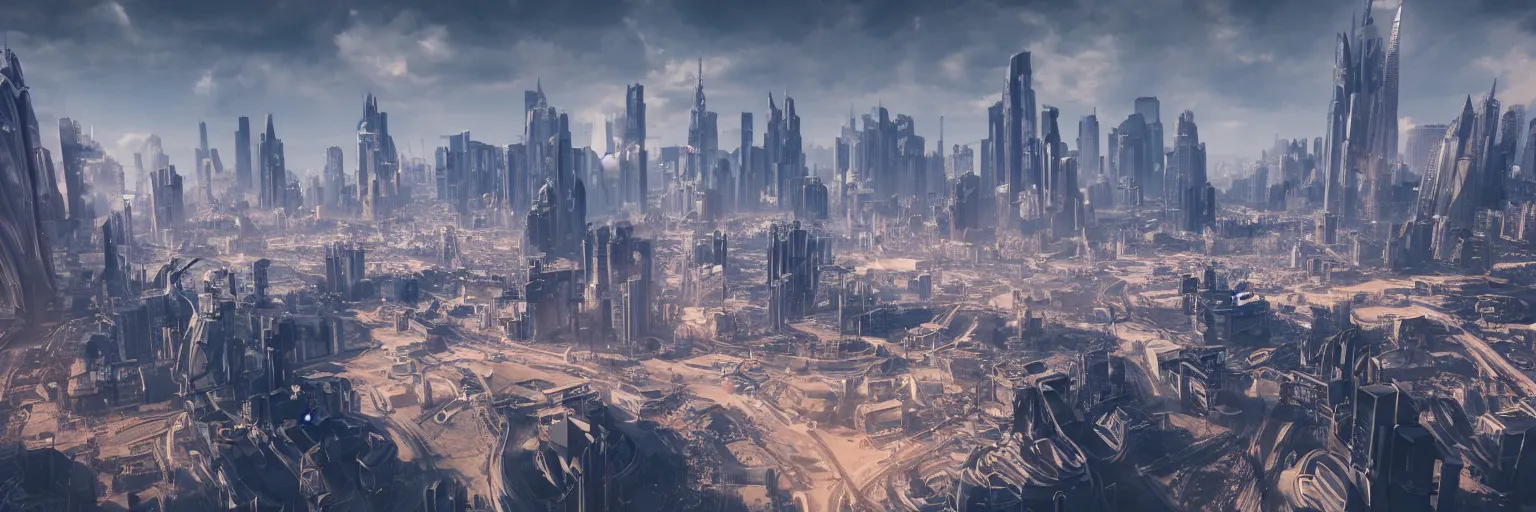 Image similar to majestic futuristic city of angels, epic scale, dramatic buildings, cinematic sky, 8 k, unreal engine 5