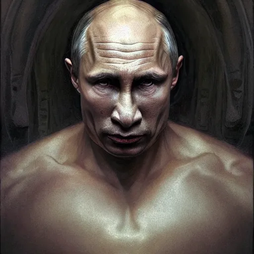 Prompt: vladimir putin, vladimir putin hybrid, vladimir putin is mutant, anthropomorphic bald prehistoric goat,, toothless, horror, macabre by donato giancola and greg rutkowski and wayne barlow and zdzisław beksinski, realistic face, digital art