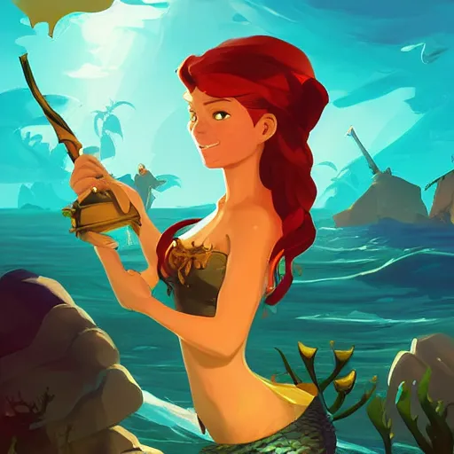 Image similar to painting mermaid treasure on sea of thieves game avatar hero smooth face median photoshop filter cutout vector, behance hd by jesper ejsing, by rhads, makoto shinkai and lois van baarle, ilya kuvshinov, rossdraws global illumination