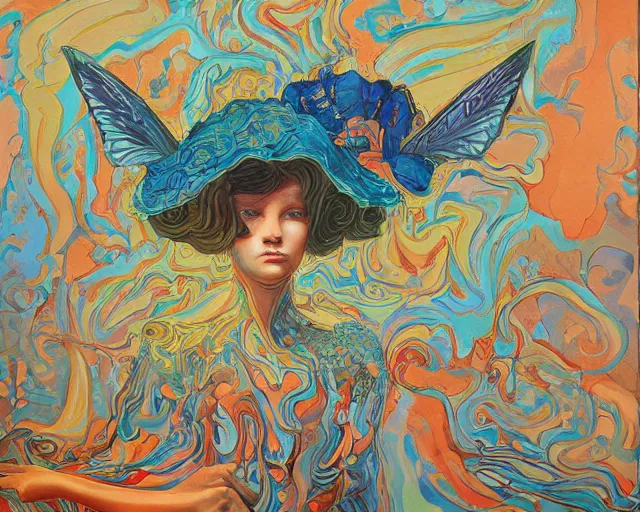 Image similar to this painting http://www.rleveille.com/uploads/8/3/1/7/8317777/682548_orig.jpg as an artwork by James Jean