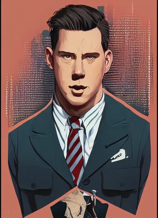 Prompt: artwork by Michael Whelan, Bob Larkin and Tomer Hanuka, of a solo individual portrait of Channing Tatum wearing a 1920s red striped outfit, dapper, simple illustration, domestic, nostalgic, full of details, by Makoto Shinkai and thomas kinkade, Matte painting, trending on artstation and unreal engine