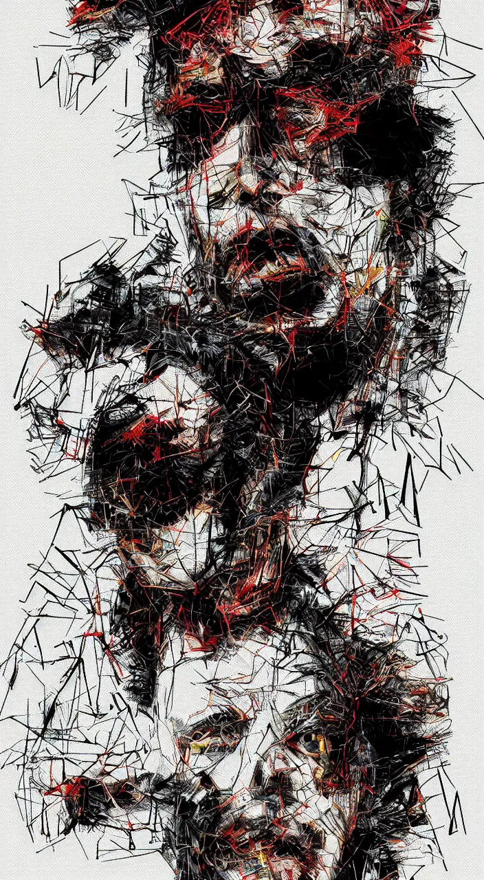 Image similar to pixel sorting in the style of ralph steadman, gearlord digital celluar automata