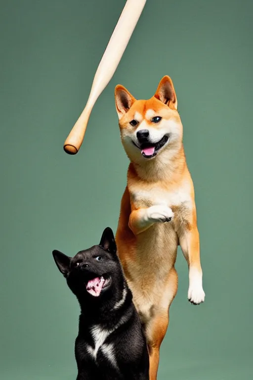 Image similar to 📷 shiba _ inu wielding baseball _ bat, canine photography, dramatic shot, very detailed, 4 k ✨