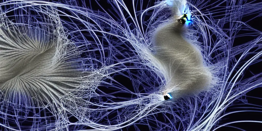 Image similar to a silver cat sprouting new silver cats, l - system, flame fractal, recursive fractal, apophysis av 8 k uhd