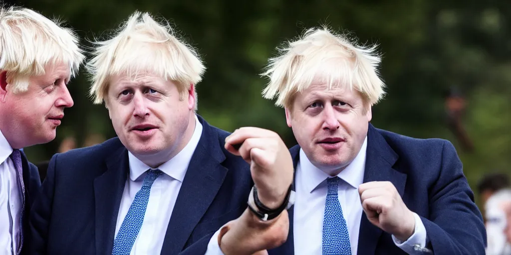 Prompt: boris johnson getting punched by liss truss