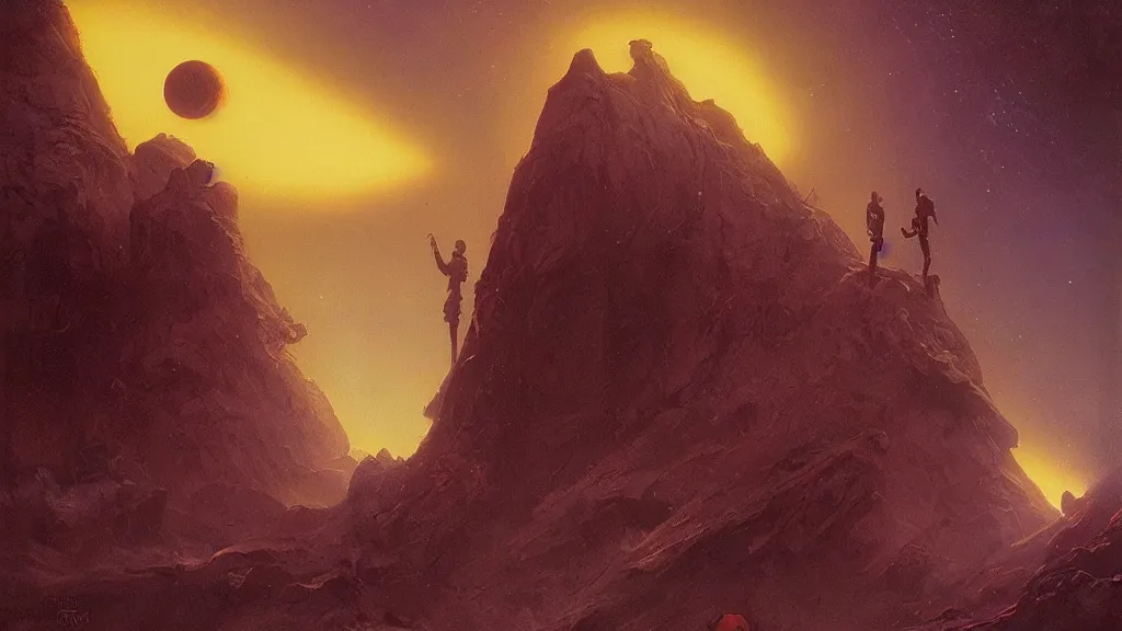 Image similar to eerie atmospheric alien worlds by john schoenherr and glenn barr, epic cinematic matte painting