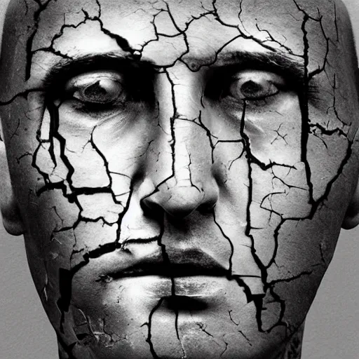 Image similar to double - exposure effect of davids statue face with cracks, in the style of dan mountford, amazing detail, black and white, tattoo sketch