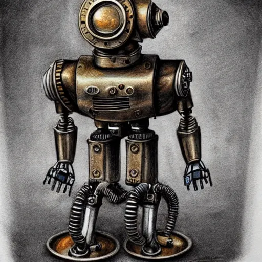 Image similar to hyper realistic pencil drawing of a steampunk robot , water color, full portrait, detailed, rim light, diffused, intricate,