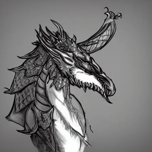 Prompt: noble anthropomorphic silver dragon, headshot profile picture, cute ears, male, commission on furaffinity, sketch drawing, smooth scales