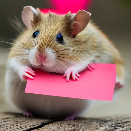 Image similar to detailed photo of a hamster holding a valentine's letter, various poses, full body, unedited, daylight, dof, sharp focus, 8 k