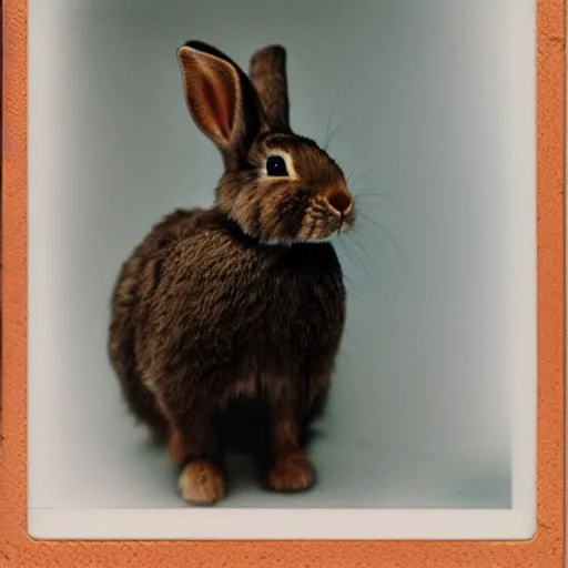 Image similar to a rabbit looking into a mirror, polaroid photograph