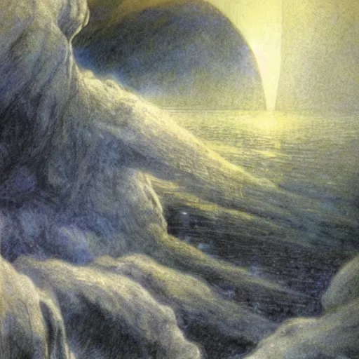 Prompt: the winds of Thor are blowing cold, Alan Lee illustration