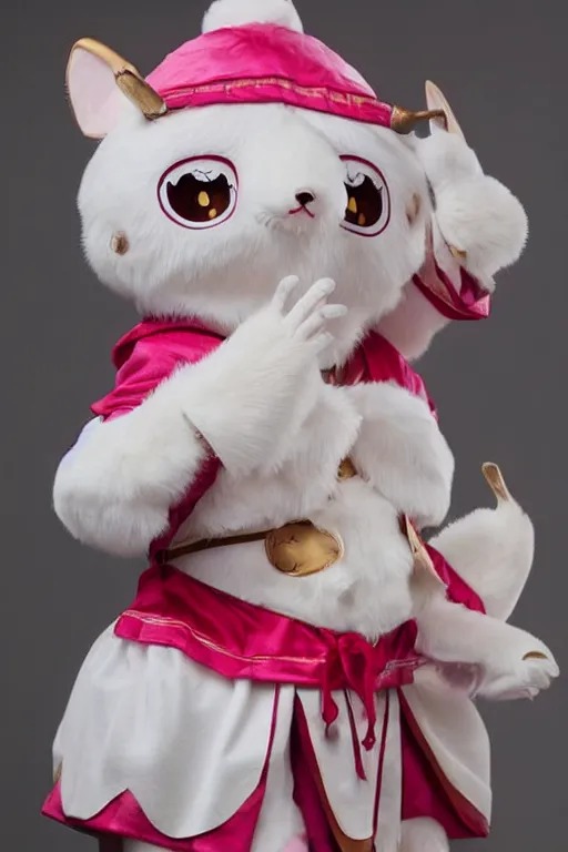 Prompt: 35mm of a very cute, minimal, adorable and creative Japanese mascot character momonga costume, full body and head view, very magical and dreamy, kawaii, magical details