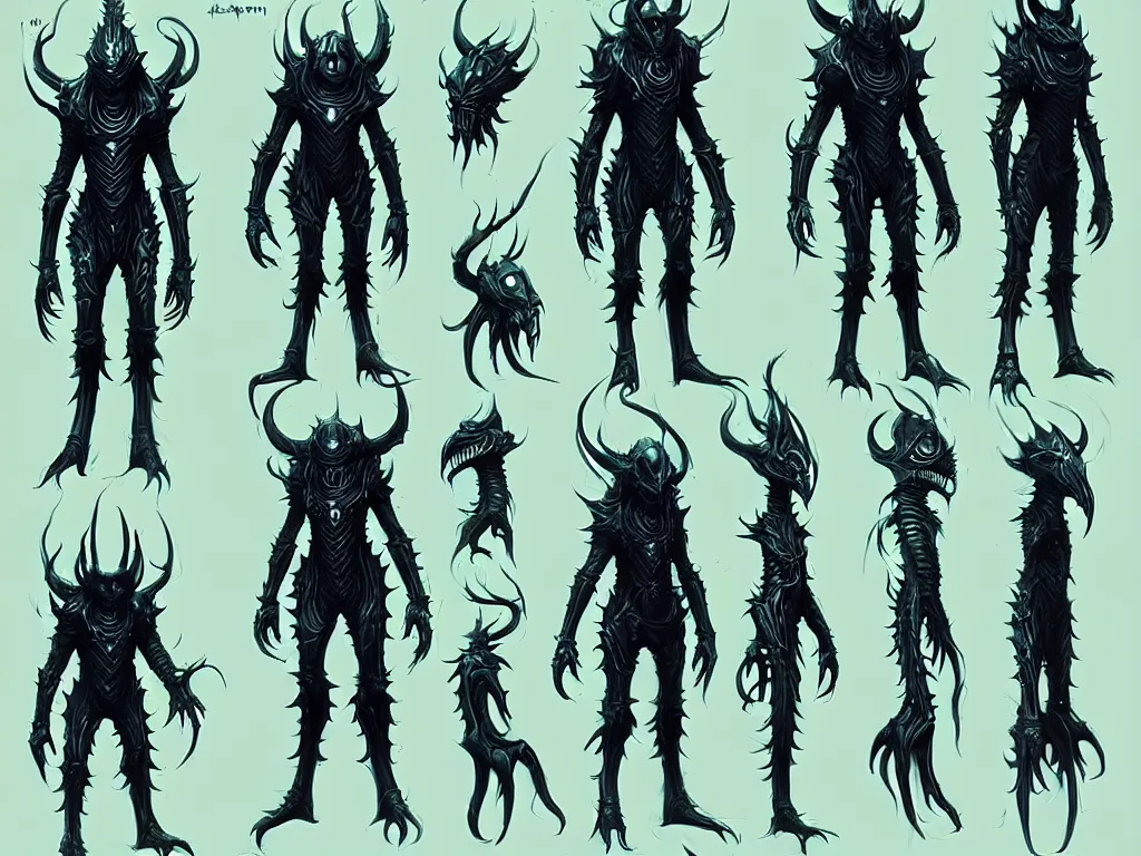 Prompt: highly detailed artstation character design sheet for a sci - fi fire alien boss, anato finnstark, dark fantastic, game assets, unreal engine, unity, concept art