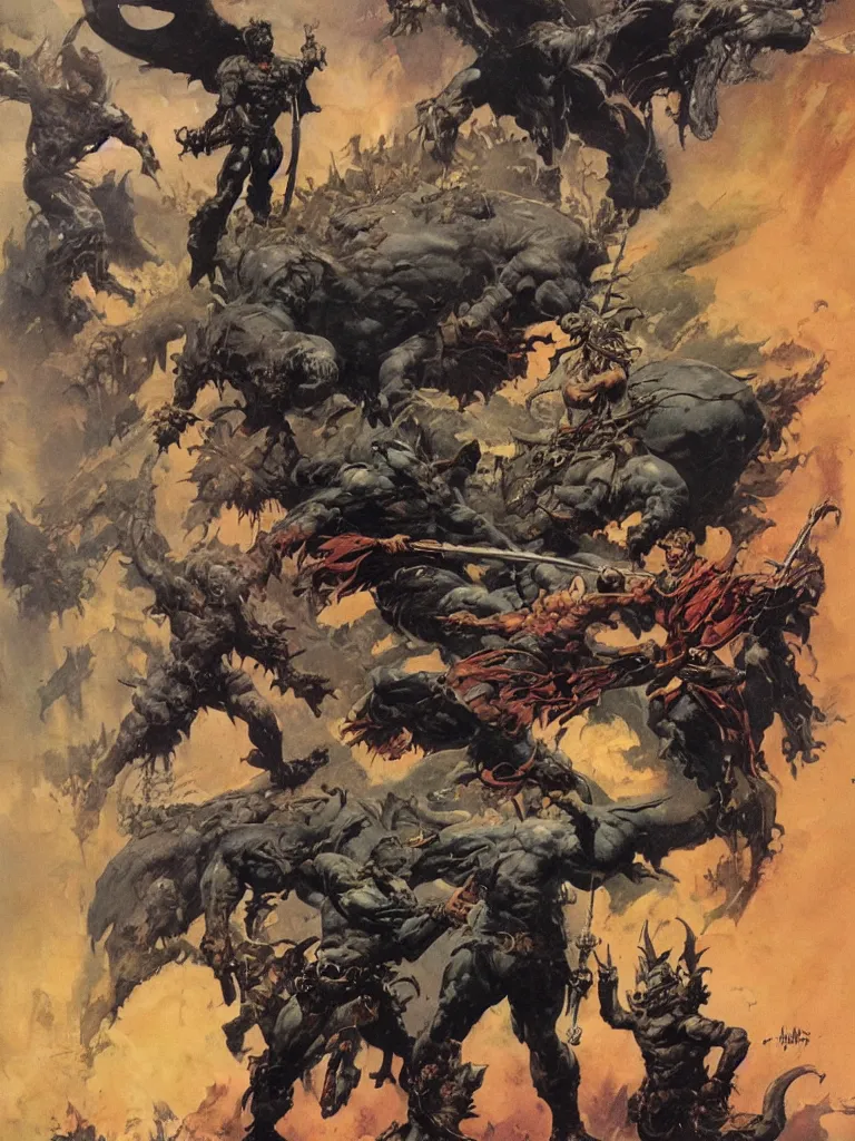 Prompt: a fantasy book cover by frank frazetta