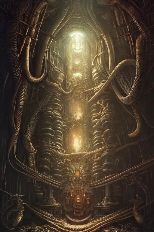 Prompt: inside of lord jabu jabu by anna podedworna, ayami kojima, greg rutkowski, giger, maxim verehin