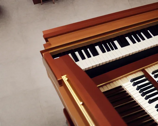 Image similar to top down view of a piano colleseum. the walls are closing in, every surface is a playable keyboard. many hands play the keys