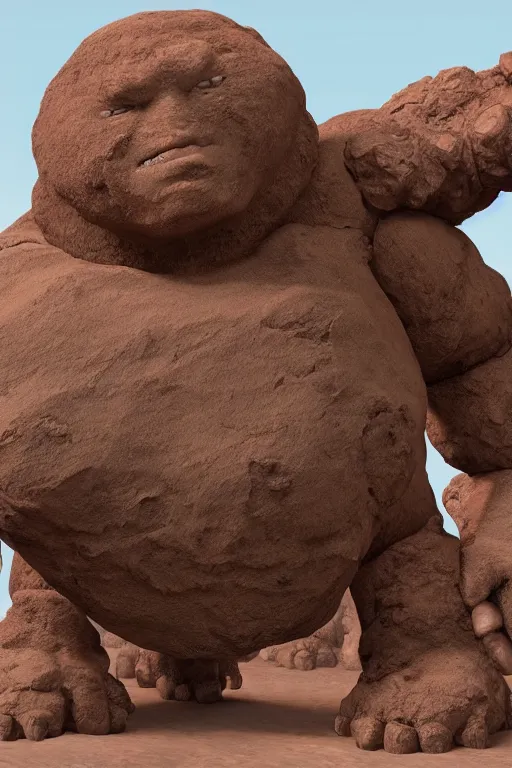 Image similar to a chunky brown rock golem with broad shoulders and a short thick neck, unreal engine, path tracing