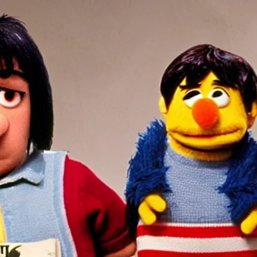 Prompt: Vincent and Jules from Pulp Fiction replaced by Bert and Ernie