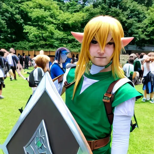 Image similar to cosplay of link from zelda at summer comiket 2 0 1 9