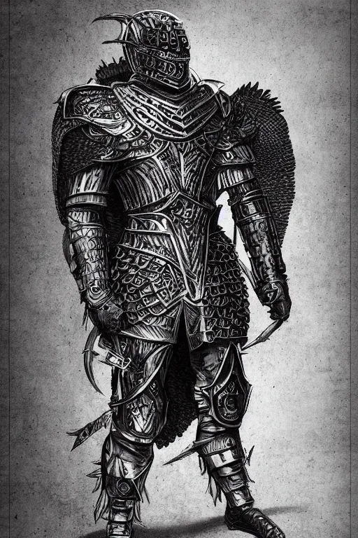 Image similar to armoured human, crow armour, symmetrical, highly detailed, digital art, black feathers, sharp focus, trending on art station, kentaro miura manga art style