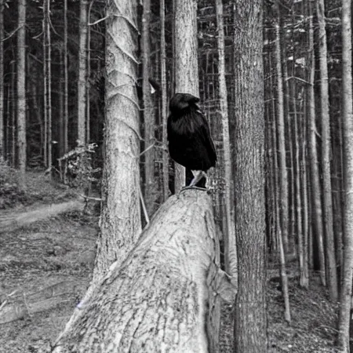 Prompt: !!! chimera consisting of male human and crow, photograph captured in a forest