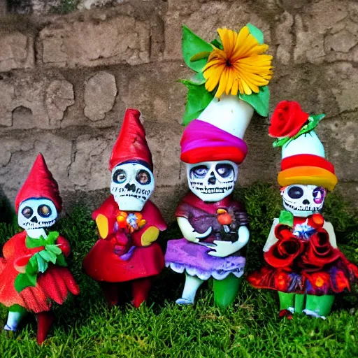 Image similar to day of the dead garden gnomes dramatic ligting flickr style award winning