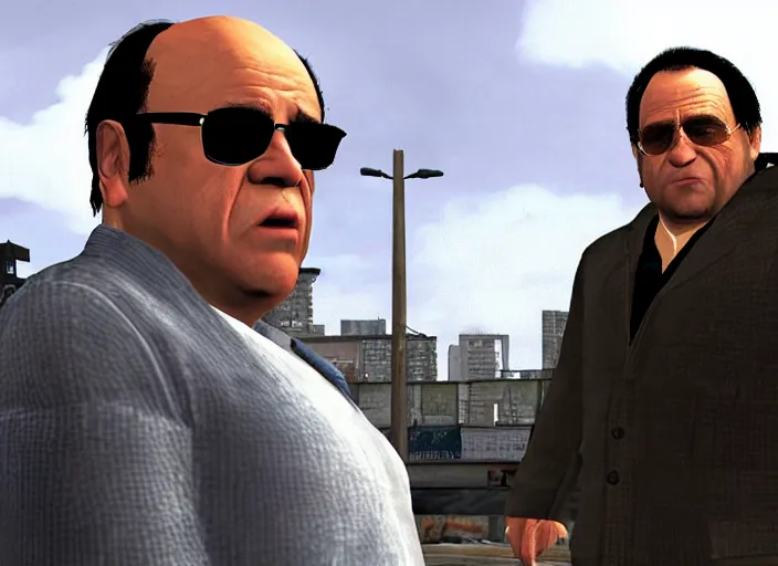 Image similar to video game still of danny devito in the video grand theft auto iv,