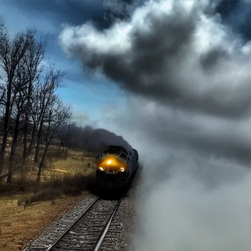 Image similar to train vagon flying through the clouds