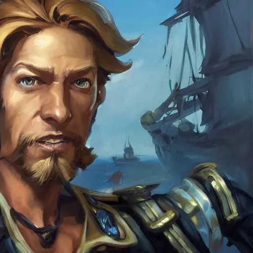 Image similar to greg manchess portrait painting of partially armored undead pirate captain guybrush threepwood as overwatch character, medium shot, asymmetrical, profile picture, organic painting, sunny day, matte painting, bold shapes, hard edges, street art, trending on artstation, by huang guangjian, gil elvgren, ruan jia, greg rutkowski, gaston bussiere