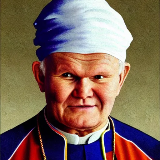 Image similar to portrait of john paul ii wearing piccolo's turban from dragon ball z