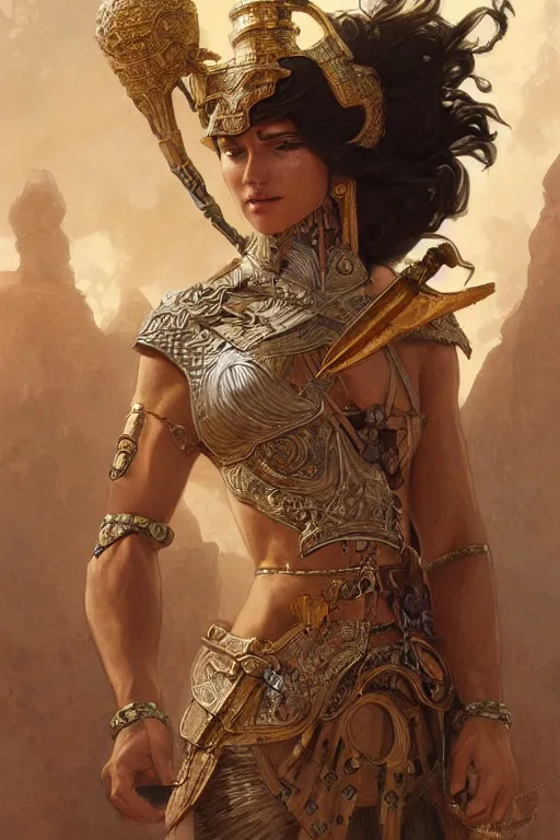 Image similar to a portrait of a anthropomorphic an ancient mesopotamia warrior goddess, D&D, fantasy, intricate, highly detailed, digital painting, artstation, concept art, smooth, sharp focus, illustration, art by artgerm and greg rutkowski and alphonse mucha