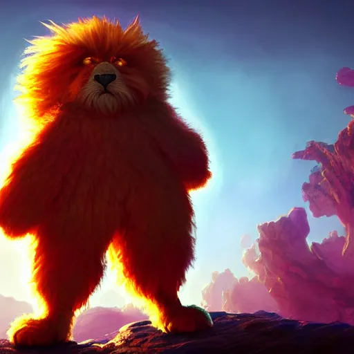 Image similar to colossal fluffy rick, golden hour, fantasy, vivid colors, sharp focus, digital art, hyper - realistic, 4 k, unreal engine, highly detailed, hd, dramatic lighting by brom, trending on artstation